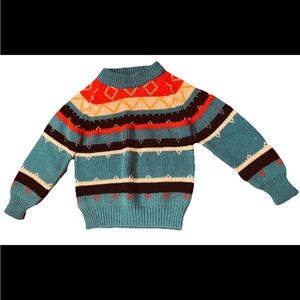 Kids Vintage Knit Sweater 2T Toddler Red White Blue Yellow Black Apres Ski Style